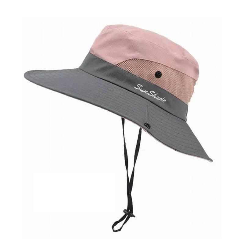 Women Wide Brim Ponytail Hat Sun Protect Visor Summer Beach Cap Anti Uv Floppy - Pink V528-PICOLOUR-PINK41927