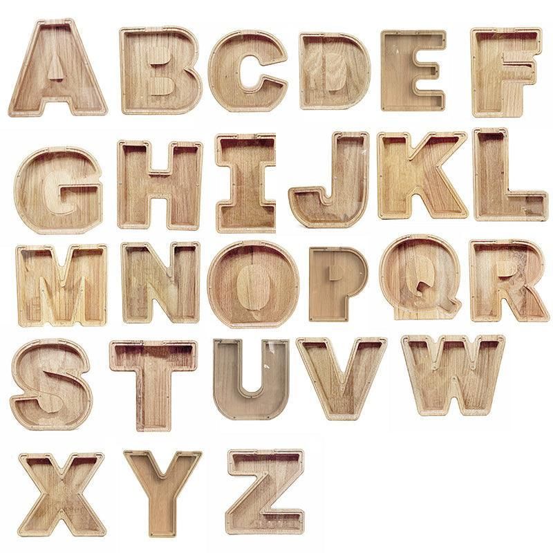 Wooden Piggy Bank Funny Letter or Guitar Coin Saving Money Box A-Z Gift Idea - X V528-PIGGYBANK-72341