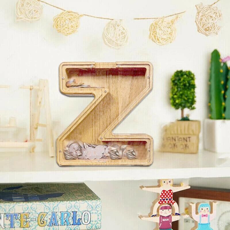 Wooden Piggy Bank Funny Letter or Guitar Coin Saving Money Box A-Z Gift Idea - X V528-PIGGYBANK-72341