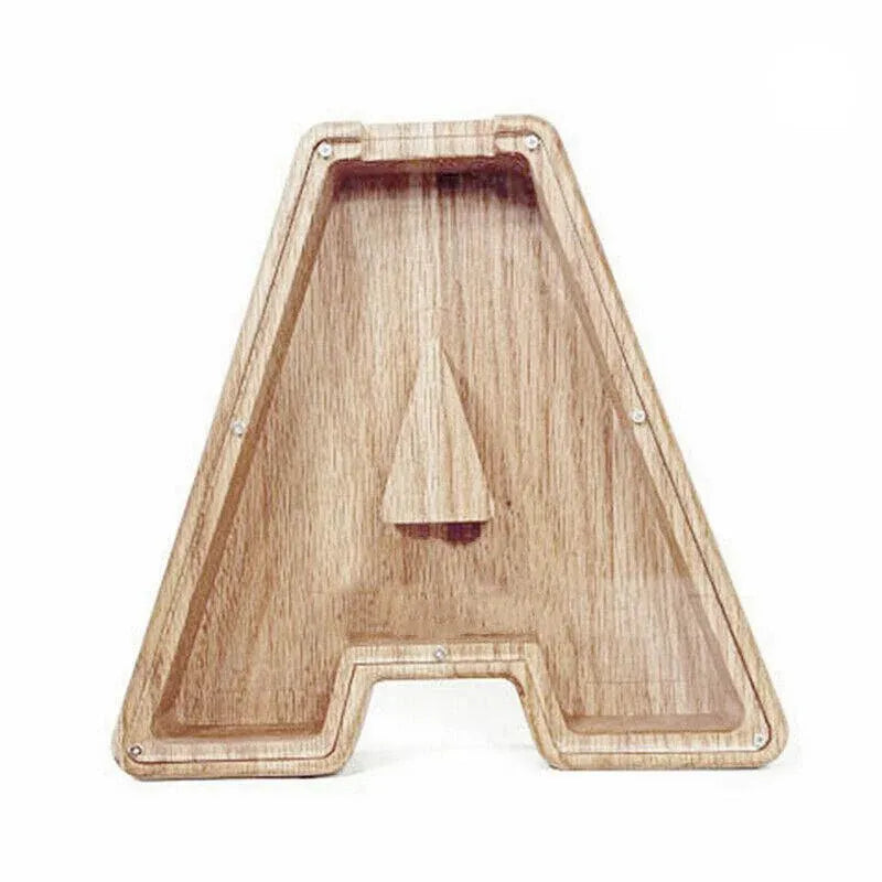 Wooden Piggy Bank Funny Letter or Guitar Coin Saving Money Box A-Z Gift Idea - A V528-PIGGYBANK-A-27708