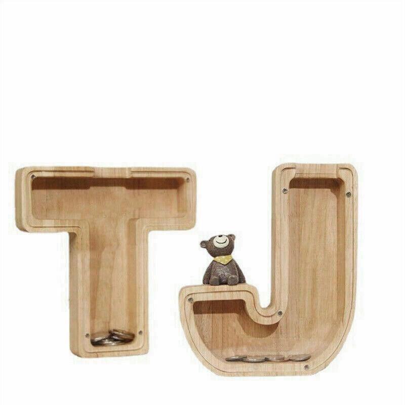 Wooden Piggy Bank Funny Letter or Guitar Coin Saving Money Box A-Z Gift Idea - A V528-PIGGYBANK-A-27708