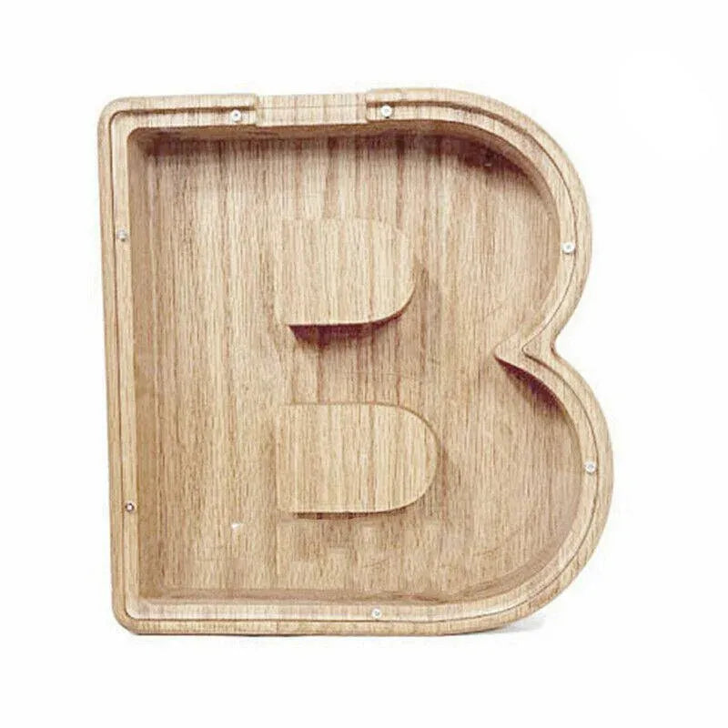 Wooden Piggy Bank Funny Letter or Guitar Coin Saving Money Box A-Z Gift Idea - B V528-PIGGYBANK-B-93671