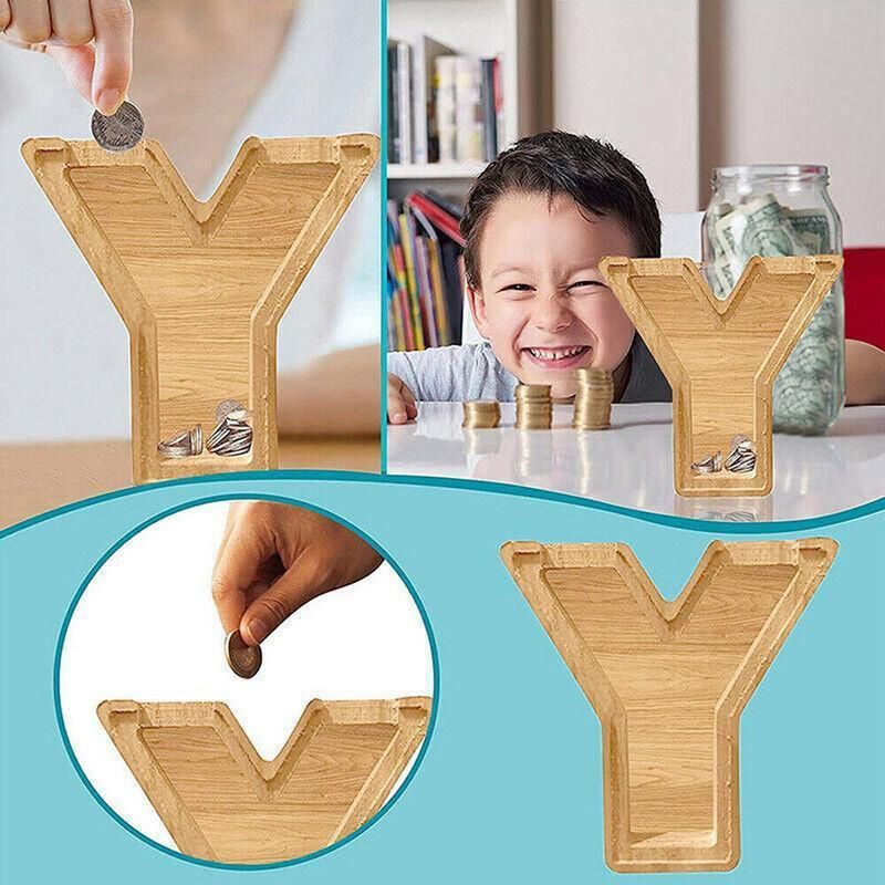 Wooden Piggy Bank Funny Letter or Guitar Coin Saving Money Box A-Z Gift Idea - B V528-PIGGYBANK-B-93671