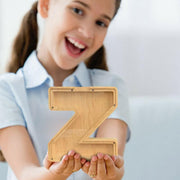 Wooden Piggy Bank Funny Letter or Guitar Coin Saving Money Box A-Z Gift Idea - B V528-PIGGYBANK-B-93671