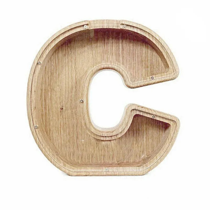 Wooden Piggy Bank Funny Letter or Guitar Coin Saving Money Box A-Z Gift Idea - C V528-PIGGYBANK-C-72364