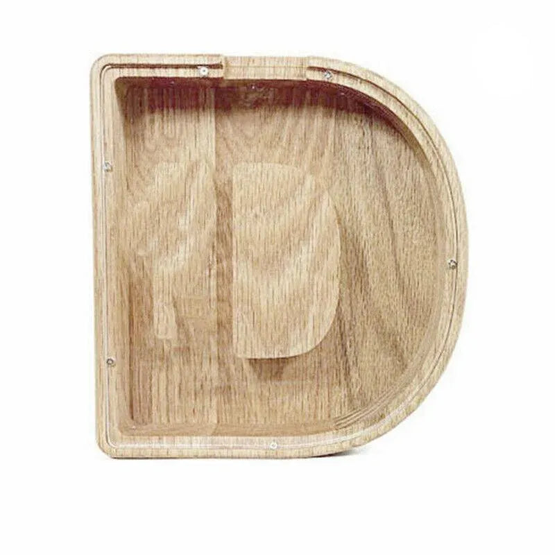 Wooden Piggy Bank Funny Letter or Guitar Coin Saving Money Box A-Z Gift Idea - D V528-PIGGYBANK-D-99296
