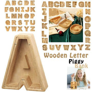 Wooden Piggy Bank Funny Letter or Guitar Coin Saving Money Box A-Z Gift Idea - D V528-PIGGYBANK-D-99296