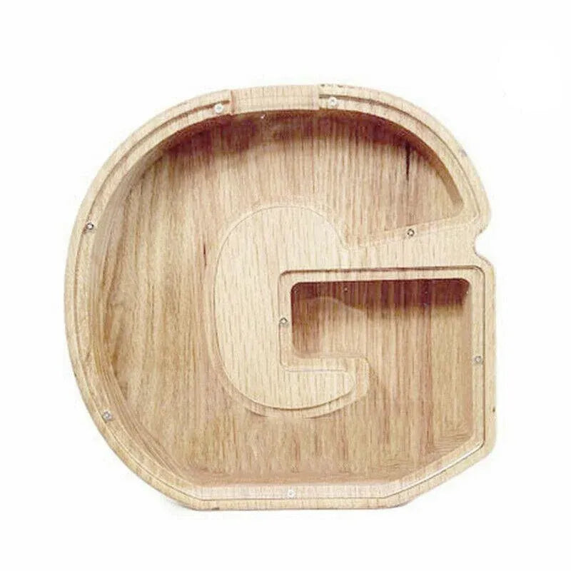 Wooden Piggy Bank Funny Letter or Guitar Coin Saving Money Box A-Z Gift Idea - G V528-PIGGYBANK-G-65266