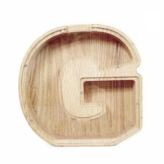 Wooden Piggy Bank Funny Letter or Guitar Coin Saving Money Box A-Z Gift Idea - G V528-PIGGYBANK-G-65266