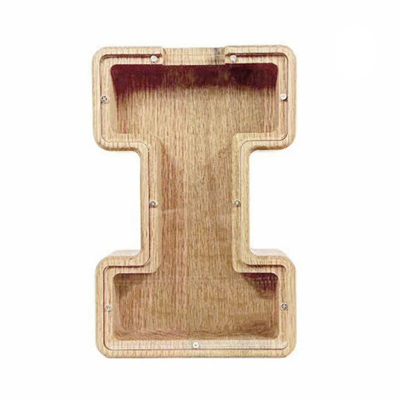 Wooden Piggy Bank Funny Letter or Guitar Coin Saving Money Box A-Z Gift Idea - I V528-PIGGYBANK-I-19768