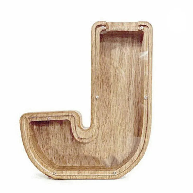 Wooden Piggy Bank Funny Letter or Guitar Coin Saving Money Box A-Z Gift Idea - J V528-PIGGYBANK-J-56669