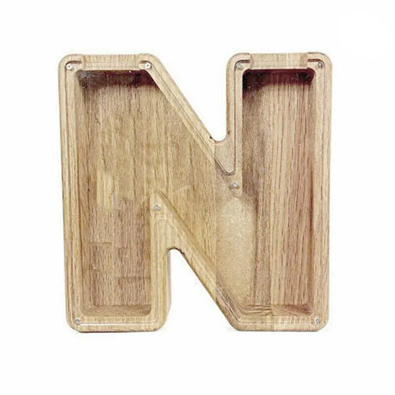 Wooden Piggy Bank Funny Letter or Guitar Coin Saving Money Box A-Z Gift Idea - N V528-PIGGYBANK-N-64068