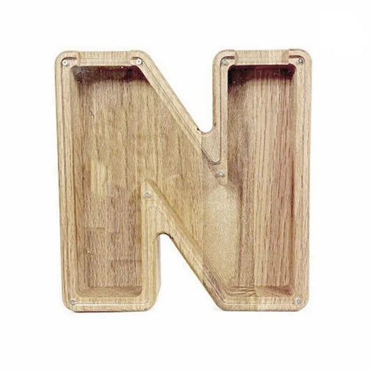 Wooden Piggy Bank Funny Letter or Guitar Coin Saving Money Box A-Z Gift Idea - N V528-PIGGYBANK-N-64068