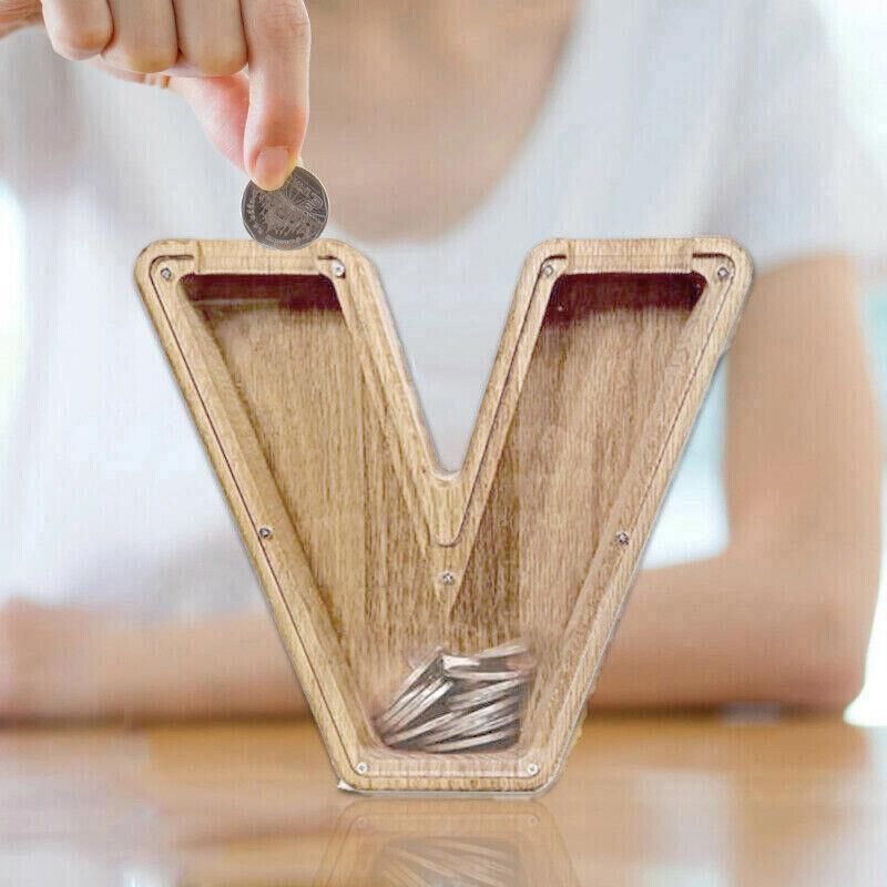 Wooden Piggy Bank Funny Letter or Guitar Coin Saving Money Box A-Z Gift Idea - P V528-PIGGYBANK-P-56777