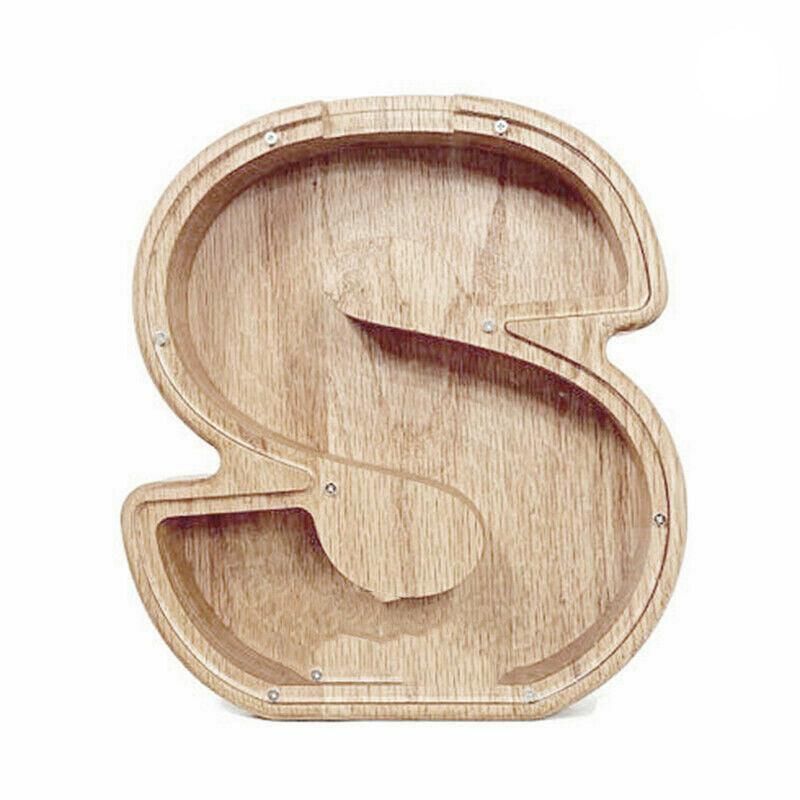 Wooden Piggy Bank Funny Letter or Guitar Coin Saving Money Box A-Z Gift Idea - S V528-PIGGYBANK-S-93346