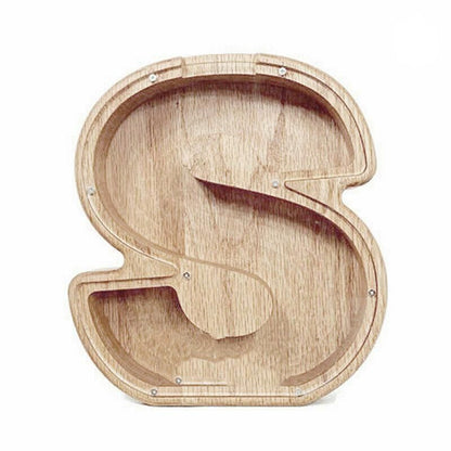 Wooden Piggy Bank Funny Letter or Guitar Coin Saving Money Box A-Z Gift Idea - S V528-PIGGYBANK-S-93346