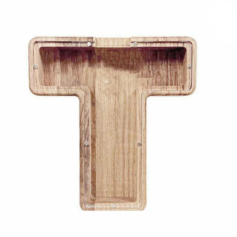 Wooden Piggy Bank Funny Letter or Guitar Coin Saving Money Box A-Z Gift Idea - T V528-PIGGYBANK-T-68286
