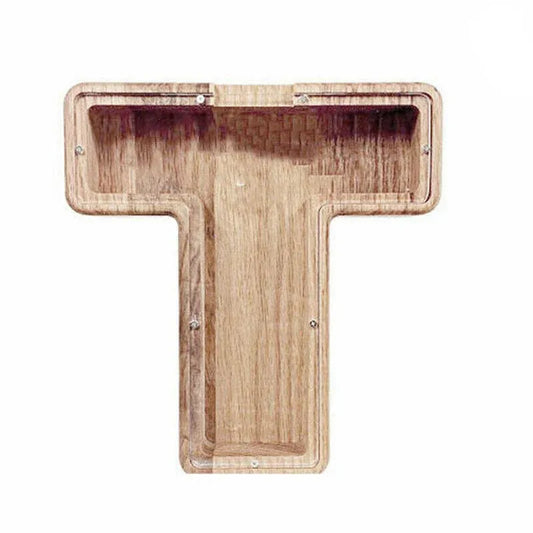 Wooden Piggy Bank Funny Letter or Guitar Coin Saving Money Box A-Z Gift Idea - T V528-PIGGYBANK-T-68286