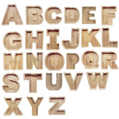 Wooden Piggy Bank Funny Letter or Guitar Coin Saving Money Box A-Z Gift Idea - T V528-PIGGYBANK-T-68286