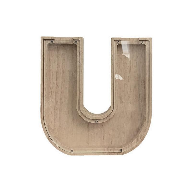 Wooden Piggy Bank Funny Letter or Guitar Coin Saving Money Box A-Z Gift Idea - U V528-PIGGYBANK-U-64588