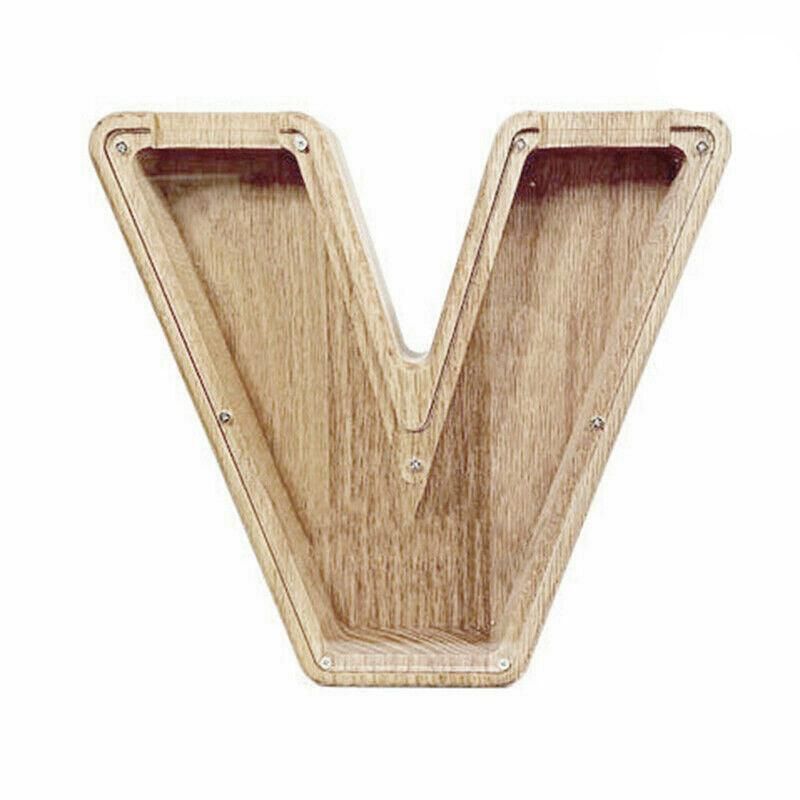 Wooden Piggy Bank Funny Letter or Guitar Coin Saving Money Box A-Z Gift Idea - V V528-PIGGYBANK-V-58351