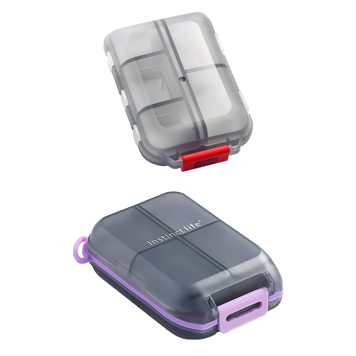 Small Pill Case Vitamin Holder Container 6/10Compartments Double Layer Holder - Red-2PCS V528-PILL-BOX-2PCS-GREY-743575