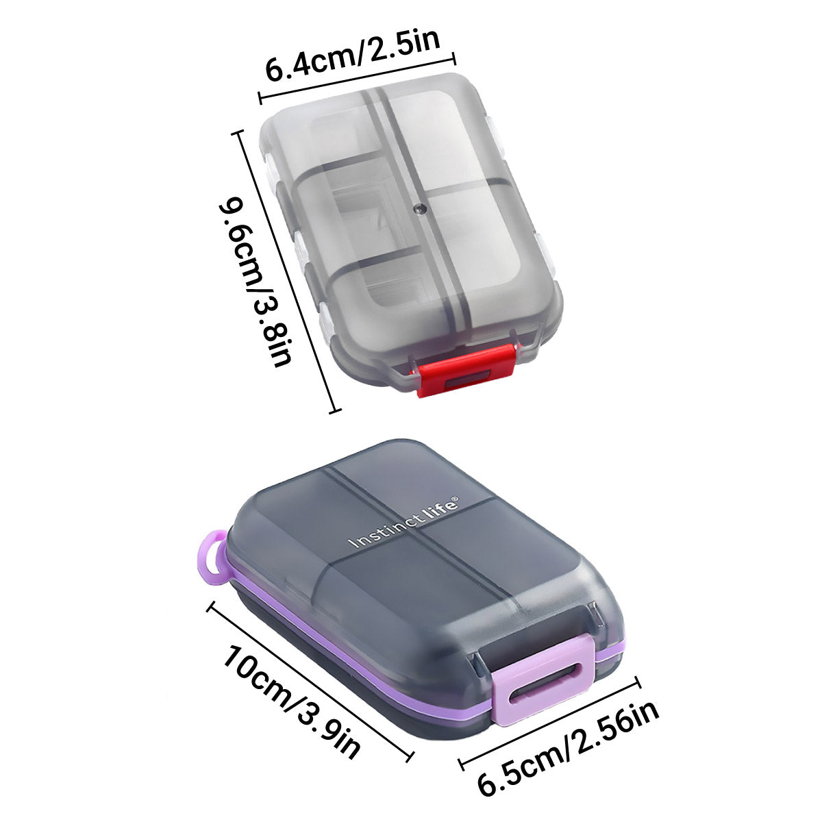 Small Pill Case Vitamin Holder Container 6/10Compartments Double Layer Holder - Red-2PCS V528-PILL-BOX-2PCS-GREY-743575