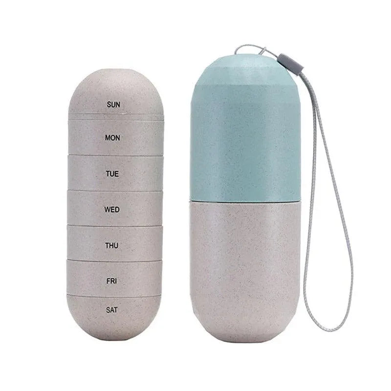 Sealed 7 Compartment Rotating Pill Box Weekly Travel Capsule Organizer Case V528-PILL-BOX-363412