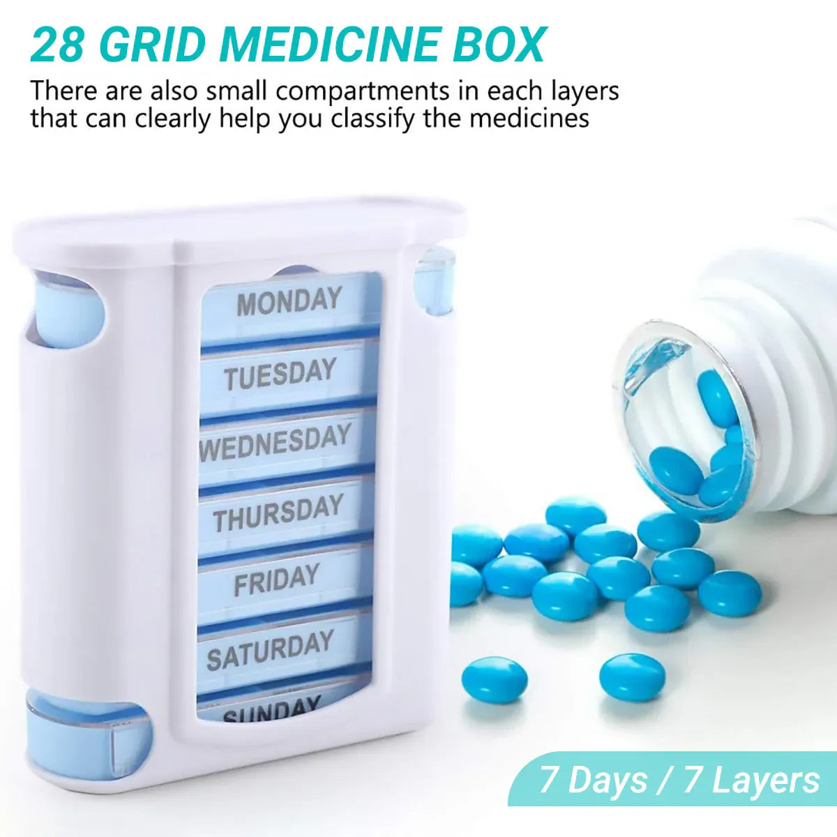 7 Day Pill Box Dispenser Storage Daily Holder Organiser Tablet Medicine Weekly V528-PILL-BOX-930104