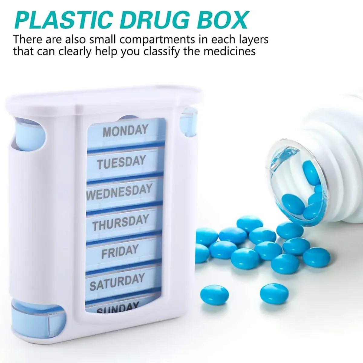 7 Day Pill Box Dispenser Storage Daily Holder Organiser Tablet Medicine Weekly V528-PILL-BOX-930104