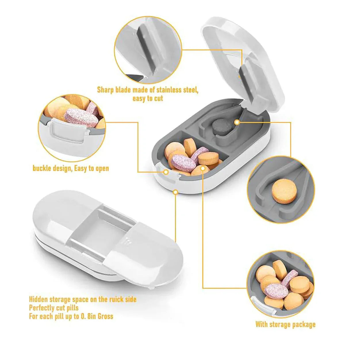3PCS Tablet Cutter Pill Splitter Portable Medicine Box Pill Organizer Divider - Yellow V528-PILL-CASE-YELLOW-3PCS-103970