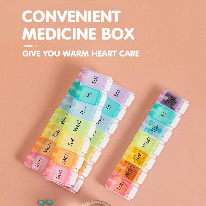 7 Day Weekly Pill Organizer Box with Push Button Rainbow Compartments Travel Case V528-PILLBO-756910