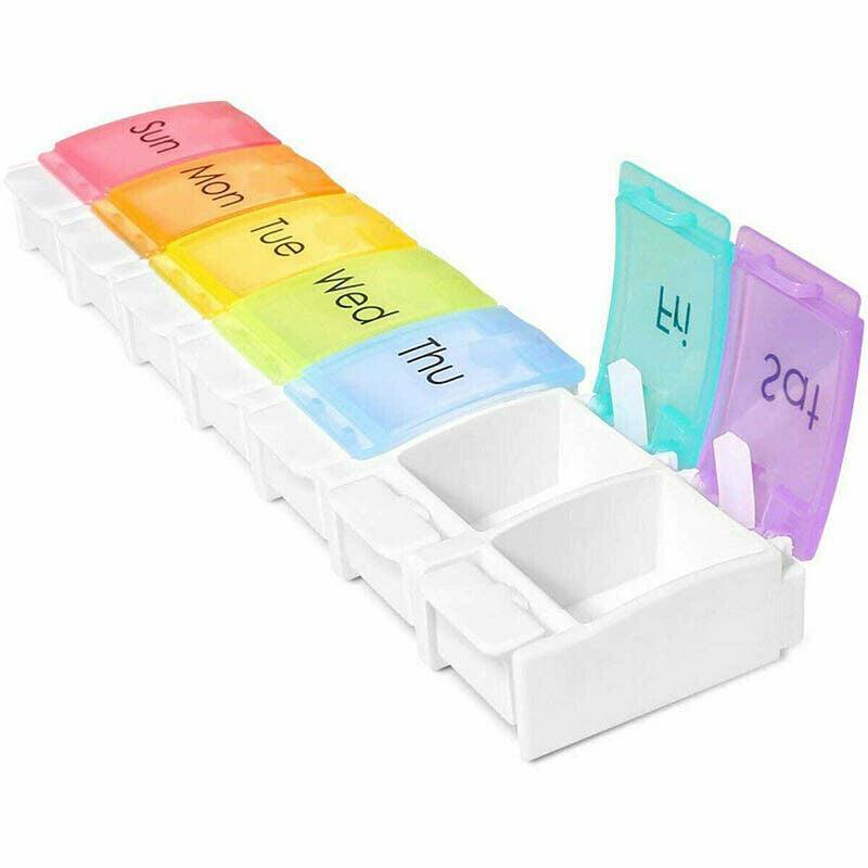 7 Day Weekly Pill Organizer Box with Push Button Rainbow Compartments Travel Case V528-PILLBO-756910