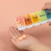 7 Day Weekly Pill Organizer Box with Push Button Rainbow Compartments Travel Case V528-PILLBO-756910