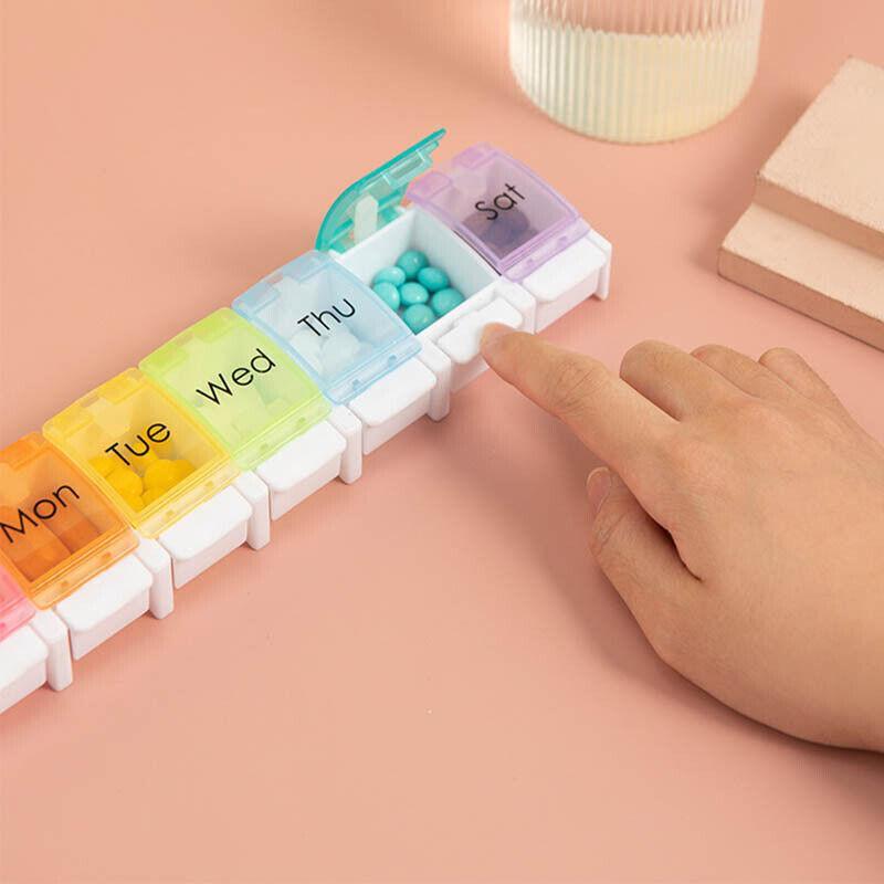 7 Day Weekly Pill Organizer Box with Push Button Rainbow Compartments Travel Case V528-PILLBO-756910