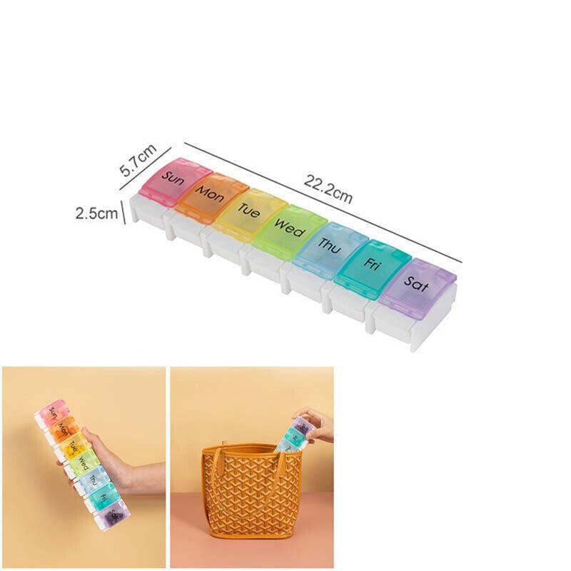 7 Day Weekly Pill Organizer Box with Push Button Rainbow Compartments Travel Case V528-PILLBO-756910