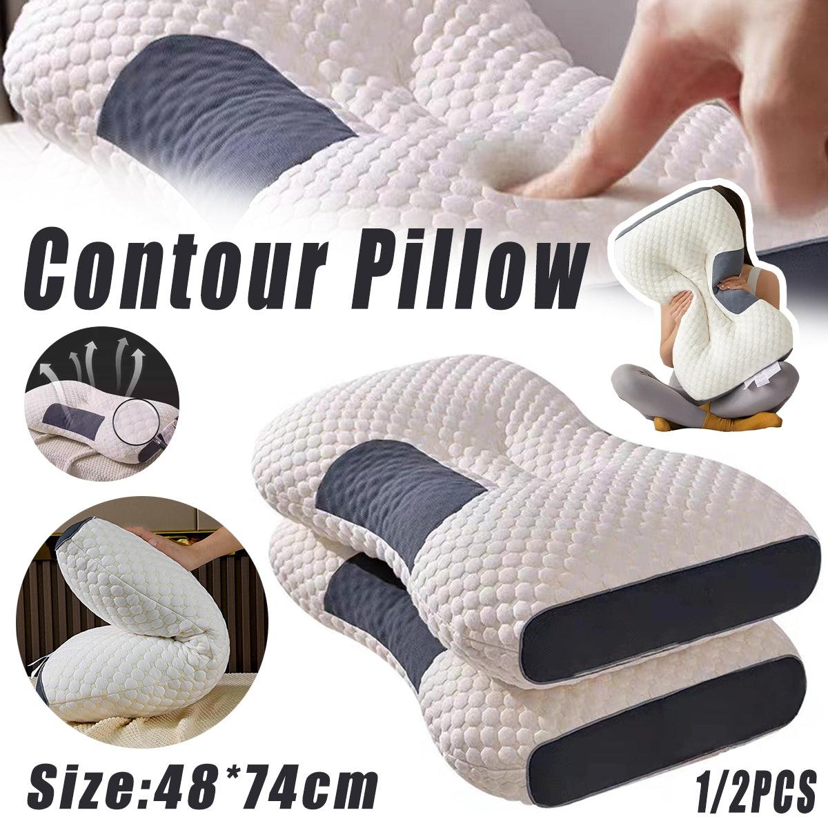 Ergonomic Contour Pillow Knitted Cotton Filling Neck Support for All Sleepers - 1PC V528-PILLOW-1PC-276316