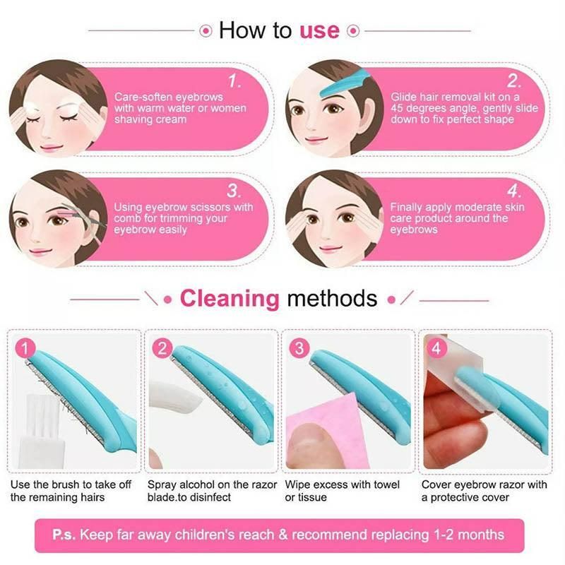 Eyebrow Razor Trimmer Shaver Facial Blade Shave Shaper Hair Remover Women Eye - 3 PCS V528-PINKBLUEBROWNQTY-3PCS92493
