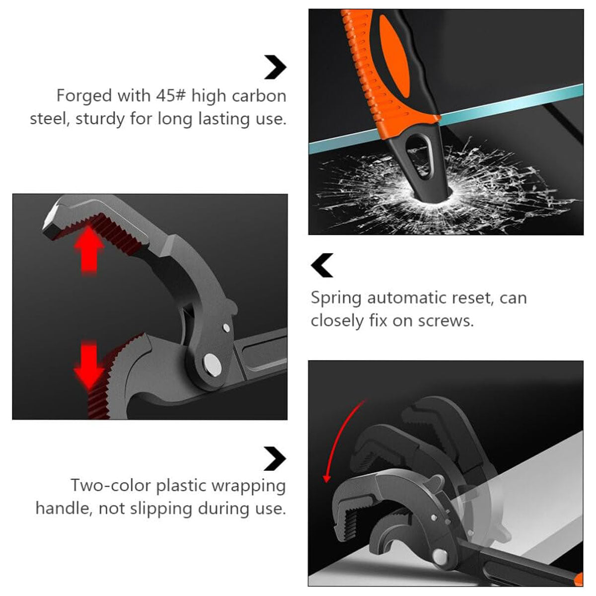 Pipe Wrench Quick Adjust Spanner Multi Functional Water Pipe Tool Heavy Duty - L V528-PIPE-WRENCH-L-809719