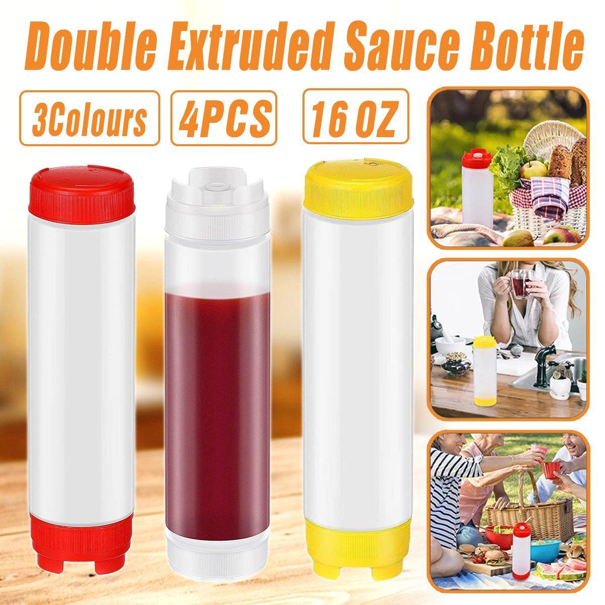16oz Plastic Sauce Dispenser Bottles Large Capacity Double-ended Squeeze Bottles - Red V528-PIPING-GAG-4PCS-RED-586417