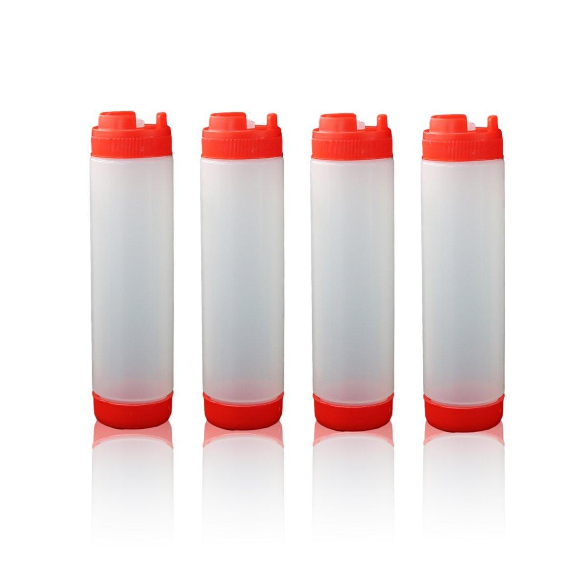 16oz Plastic Sauce Dispenser Bottles Large Capacity Double-ended Squeeze Bottles - Red V528-PIPING-GAG-4PCS-RED-586417