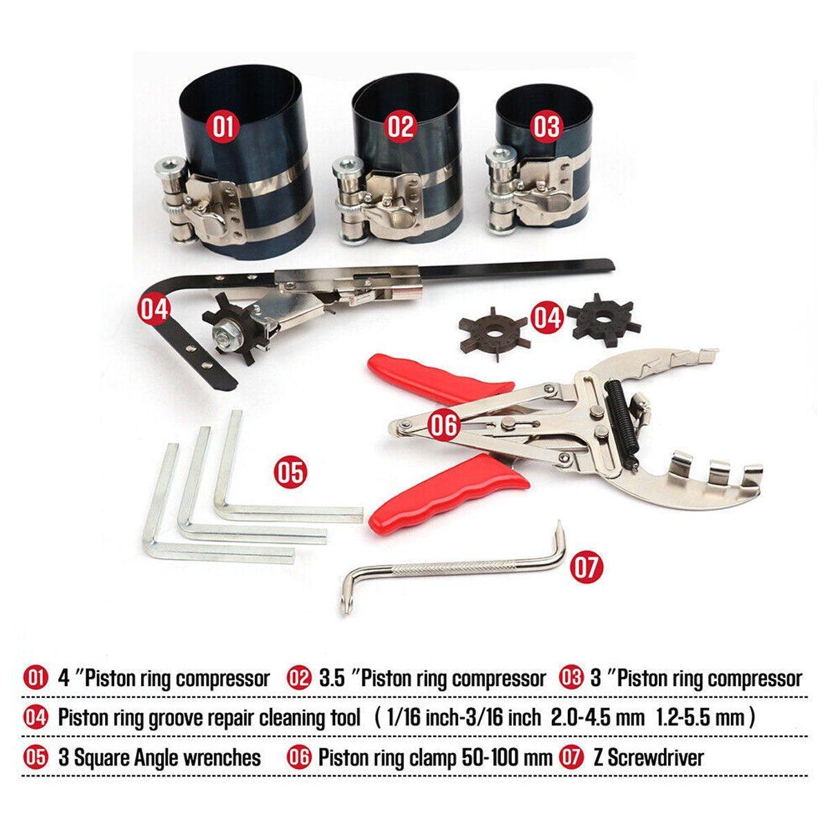 11X Auto Engine Piston Ring Service Tool Set Compressor Tools Kit for Car V528-PISTON-TOOL-11PCS-666848