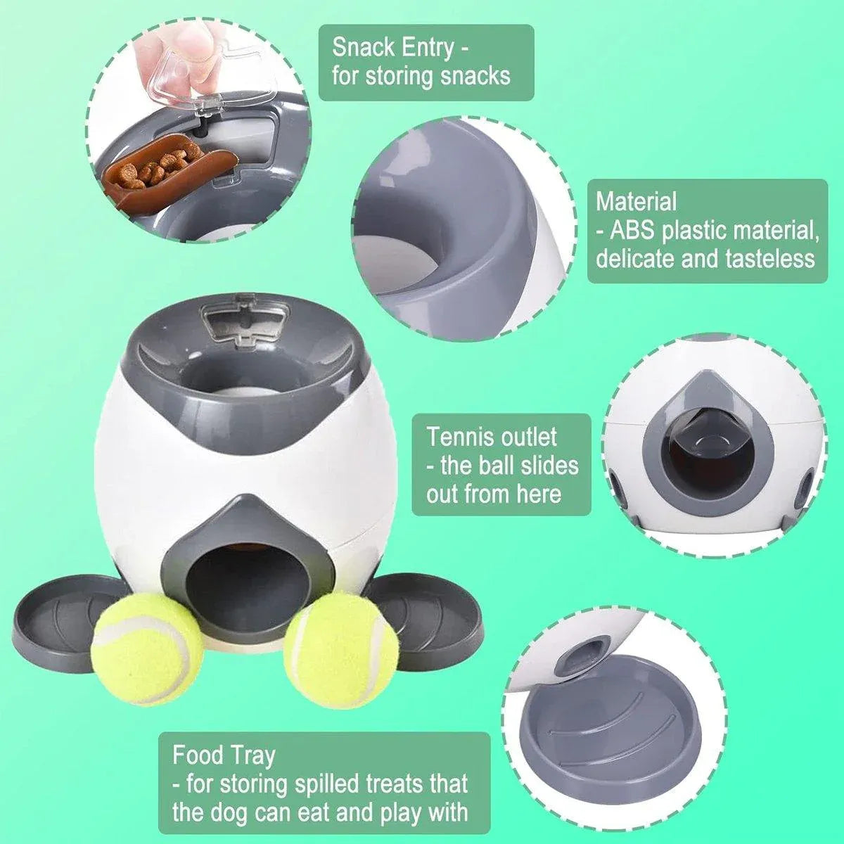 Interactive Dog Toy Tennis Feeder Machine for Training and Treat Rewards - Grey V528-PITCHING-MACHINE-GREY-594879
