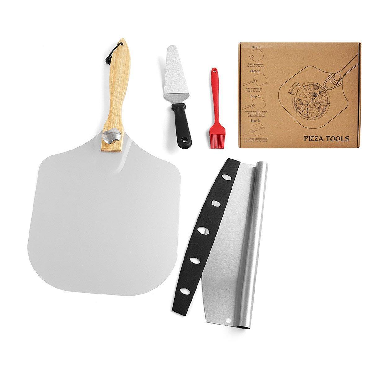Aluminum Pizza Shovel 12Inch Pizza Transfer Tool with Pizza Cutter and Wheel Set V528-PIZZA-MAN-4PCS-207707