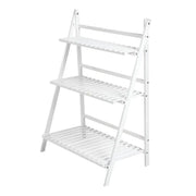 Balcony Plant Stand 3-Layer Wooden Flower Pot Corner Stand White Log Foldable - White V528-PLANT-STAND-3-WHITE-136985
