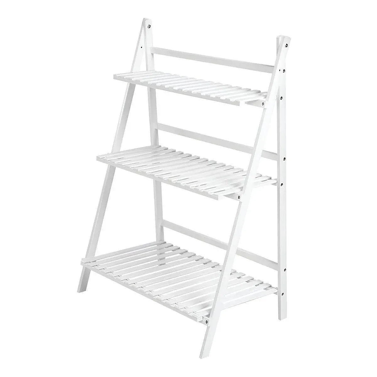 Balcony Plant Stand 3-Layer Wooden Flower Pot Corner Stand White Log Foldable - White V528-PLANT-STAND-3-WHITE-136985