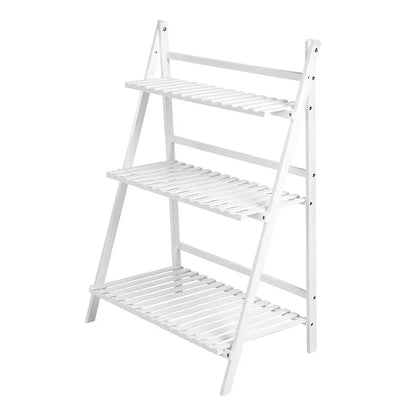 Balcony Plant Stand 3-Layer Wooden Flower Pot Corner Stand White Log Foldable - White V528-PLANT-STAND-3-WHITE-136985