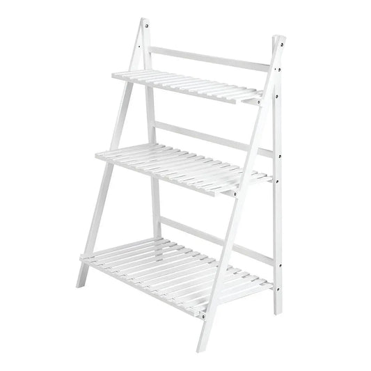 Balcony Plant Stand 3-Layer Wooden Flower Pot Corner Stand White Log Foldable - White V528-PLANT-STAND-3-WHITE-136985