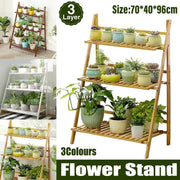 Balcony Plant Stand 3-Layer Wooden Flower Pot Corner Stand White Log Foldable - White V528-PLANT-STAND-3-WHITE-136985