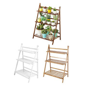 Balcony Plant Stand 3-Layer Wooden Flower Pot Corner Stand White Log Foldable - White V528-PLANT-STAND-3-WHITE-136985